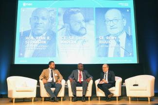 H.E. Mr. Luis Madera, Vice Minister of Planning and Public Investment, Dominican Republic; Hon. Ryan R. Straughn, Minister of Finance and Economic Affairs, Barbados; and Mr. Rémy Rioux, Chief Executive Officer, AFD